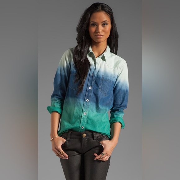 Free People Before Sunrise Ombré Button Down Shirt Blue/Green Size Small - Picture 3 of 13